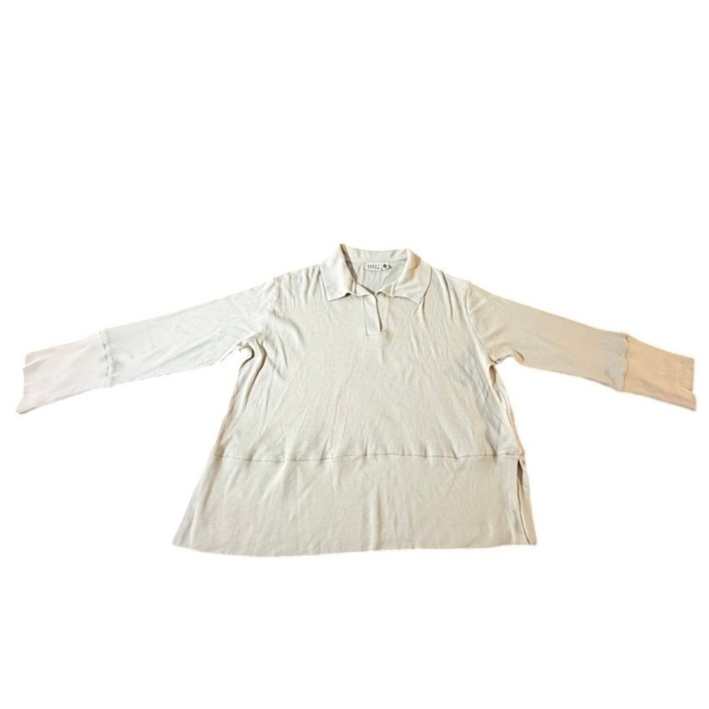 Happy Earth Organic Cotton Ribbed Long Sleeve Polo Shirt Cream L Neutral Cozy